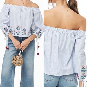 Hazel Striped Embroidered Top Size XL